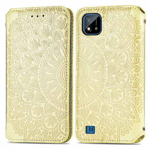 Funda de Cuero Cartera con Soporte Patron de Moda Carcasa S01D para Realme C20A Oro