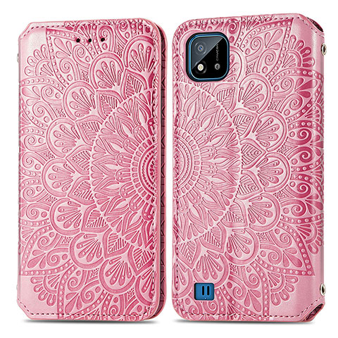 Funda de Cuero Cartera con Soporte Patron de Moda Carcasa S01D para Realme C20A Oro Rosa