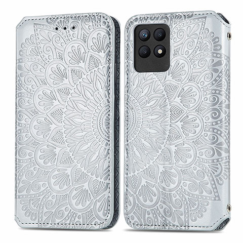 Funda de Cuero Cartera con Soporte Patron de Moda Carcasa S01D para Realme Narzo 50 4G Plata