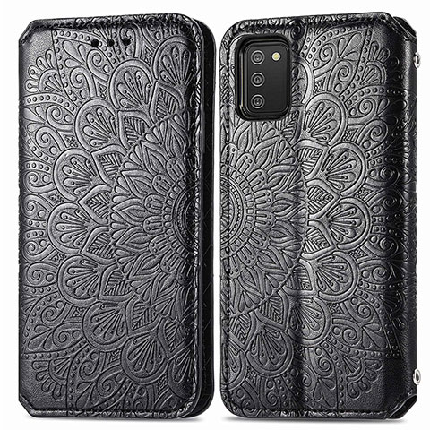 Funda de Cuero Cartera con Soporte Patron de Moda Carcasa S01D para Samsung Galaxy A02s Negro