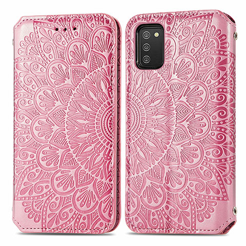 Funda de Cuero Cartera con Soporte Patron de Moda Carcasa S01D para Samsung Galaxy A02s Oro Rosa