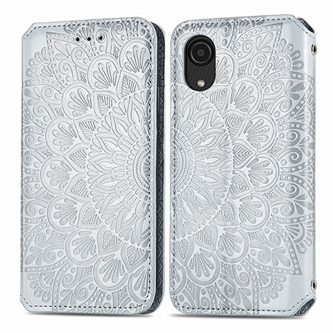 Funda de Cuero Cartera con Soporte Patron de Moda Carcasa S01D para Samsung Galaxy A03 Core Plata