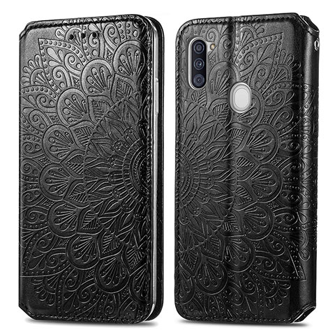 Funda de Cuero Cartera con Soporte Patron de Moda Carcasa S01D para Samsung Galaxy A11 Negro