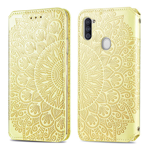 Funda de Cuero Cartera con Soporte Patron de Moda Carcasa S01D para Samsung Galaxy A11 Oro