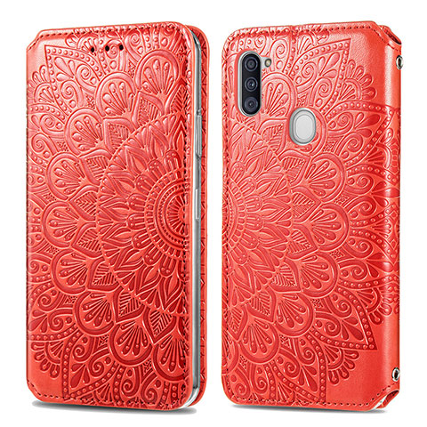 Funda de Cuero Cartera con Soporte Patron de Moda Carcasa S01D para Samsung Galaxy A11 Rojo