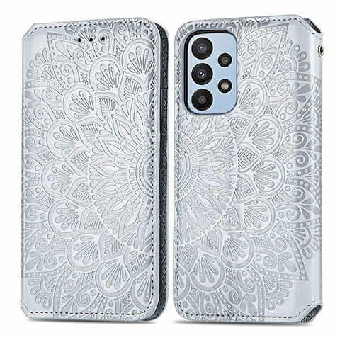 Funda de Cuero Cartera con Soporte Patron de Moda Carcasa S01D para Samsung Galaxy A23 4G Plata