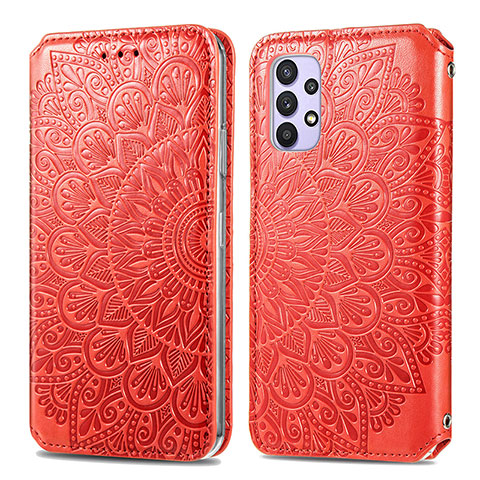 Funda de Cuero Cartera con Soporte Patron de Moda Carcasa S01D para Samsung Galaxy A32 4G Rojo