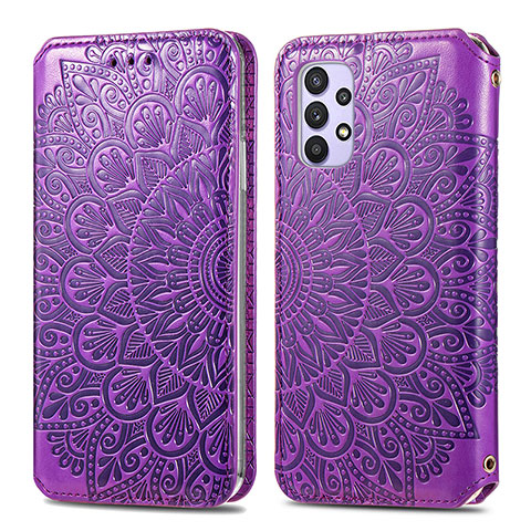 Funda de Cuero Cartera con Soporte Patron de Moda Carcasa S01D para Samsung Galaxy A32 5G Morado