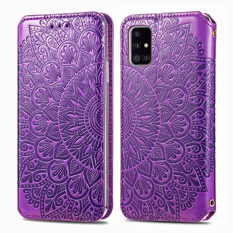 Funda de Cuero Cartera con Soporte Patron de Moda Carcasa S01D para Samsung Galaxy A51 4G Morado