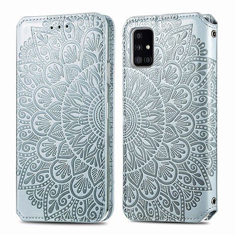 Funda de Cuero Cartera con Soporte Patron de Moda Carcasa S01D para Samsung Galaxy A51 4G Plata