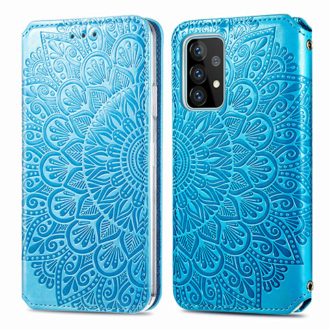 Funda de Cuero Cartera con Soporte Patron de Moda Carcasa S01D para Samsung Galaxy A52 4G Azul