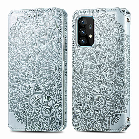 Funda de Cuero Cartera con Soporte Patron de Moda Carcasa S01D para Samsung Galaxy A52 5G Plata