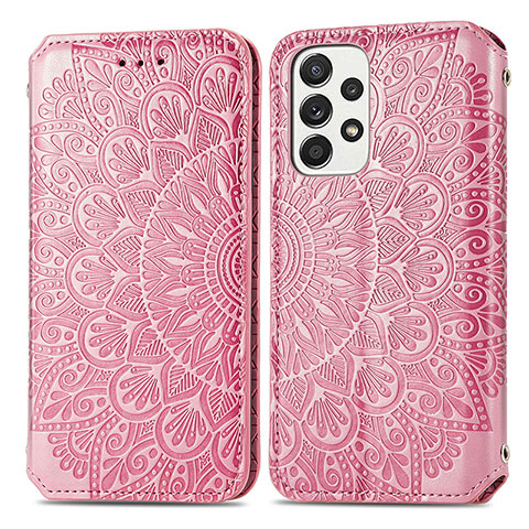 Funda de Cuero Cartera con Soporte Patron de Moda Carcasa S01D para Samsung Galaxy A53 5G Oro Rosa