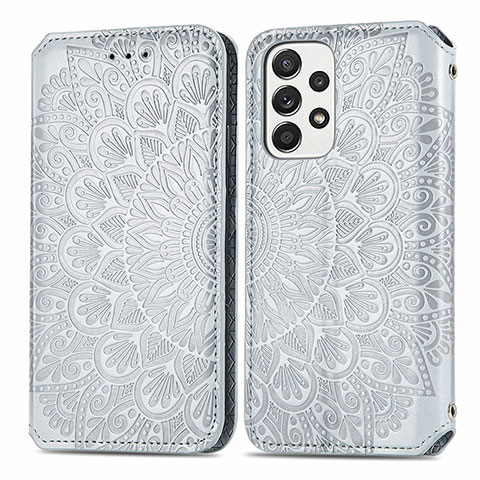 Funda de Cuero Cartera con Soporte Patron de Moda Carcasa S01D para Samsung Galaxy A53 5G Plata