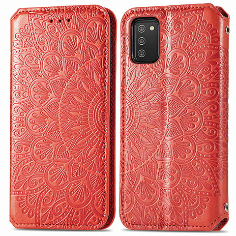 Funda de Cuero Cartera con Soporte Patron de Moda Carcasa S01D para Samsung Galaxy F02S SM-E025F Rojo