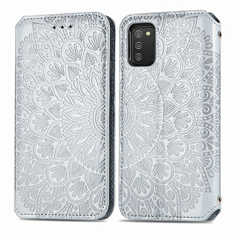 Funda de Cuero Cartera con Soporte Patron de Moda Carcasa S01D para Samsung Galaxy M02s Plata