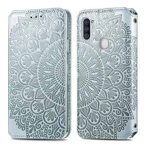 Funda de Cuero Cartera con Soporte Patron de Moda Carcasa S01D para Samsung Galaxy M11 Plata