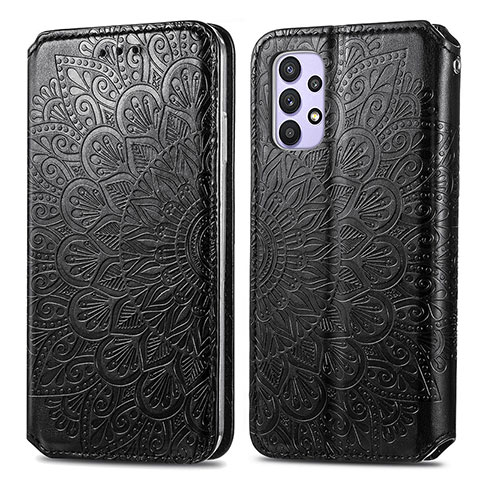 Funda de Cuero Cartera con Soporte Patron de Moda Carcasa S01D para Samsung Galaxy M32 5G Negro