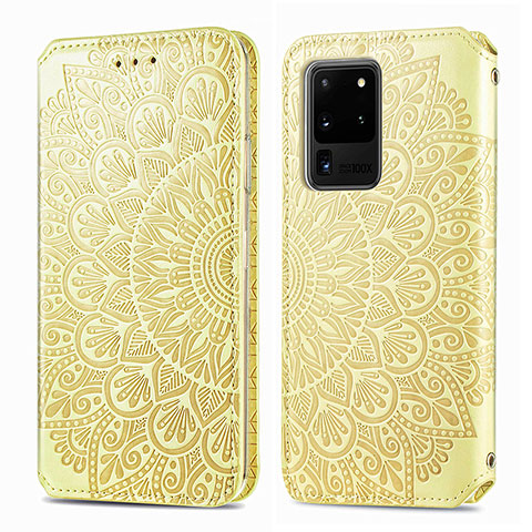 Funda de Cuero Cartera con Soporte Patron de Moda Carcasa S01D para Samsung Galaxy S20 Ultra 5G Oro