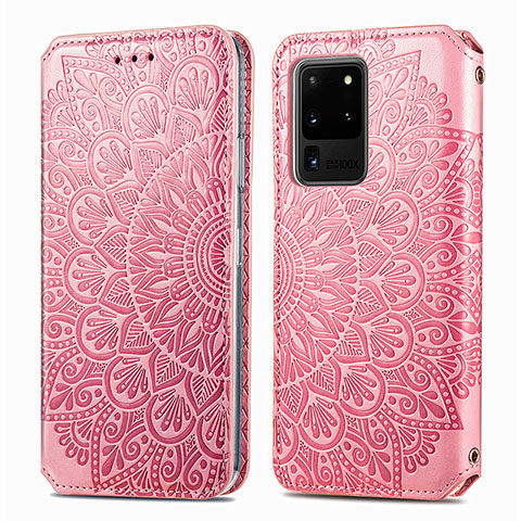 Funda de Cuero Cartera con Soporte Patron de Moda Carcasa S01D para Samsung Galaxy S20 Ultra 5G Oro Rosa