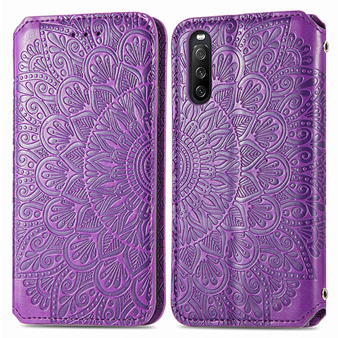 Funda de Cuero Cartera con Soporte Patron de Moda Carcasa S01D para Sony Xperia 10 III Lite Morado