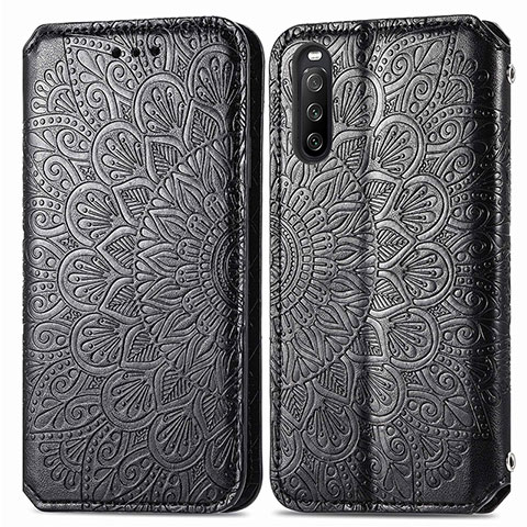 Funda de Cuero Cartera con Soporte Patron de Moda Carcasa S01D para Sony Xperia 10 III Negro