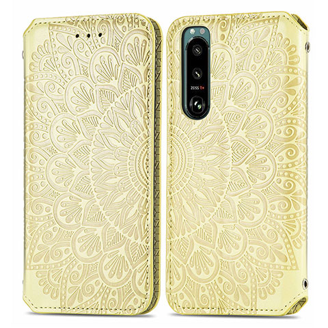 Funda de Cuero Cartera con Soporte Patron de Moda Carcasa S01D para Sony Xperia 5 III Oro