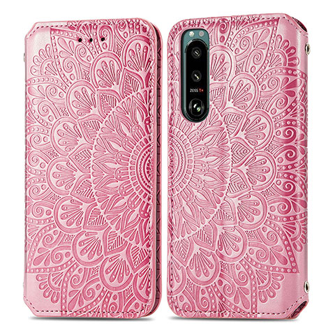 Funda de Cuero Cartera con Soporte Patron de Moda Carcasa S01D para Sony Xperia 5 III Oro Rosa