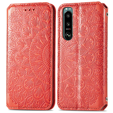 Funda de Cuero Cartera con Soporte Patron de Moda Carcasa S01D para Sony Xperia 5 III Rojo