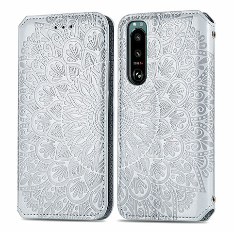 Funda de Cuero Cartera con Soporte Patron de Moda Carcasa S01D para Sony Xperia 5 III SO-53B Plata