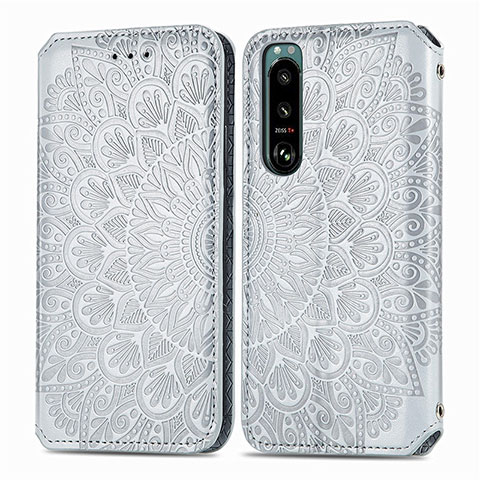 Funda de Cuero Cartera con Soporte Patron de Moda Carcasa S01D para Sony Xperia 5 IV Plata