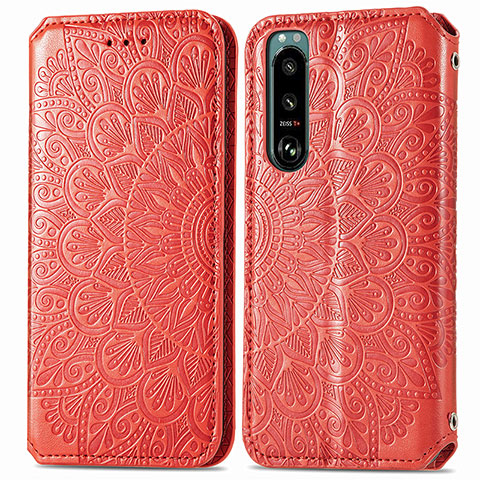 Funda de Cuero Cartera con Soporte Patron de Moda Carcasa S01D para Sony Xperia 5 IV Rojo