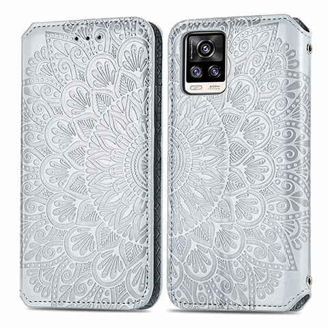 Funda de Cuero Cartera con Soporte Patron de Moda Carcasa S01D para Vivo V20 (2021) Plata