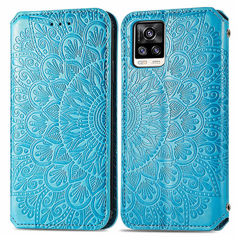 Funda de Cuero Cartera con Soporte Patron de Moda Carcasa S01D para Vivo V20 Azul