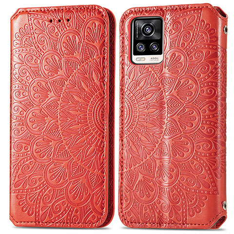 Funda de Cuero Cartera con Soporte Patron de Moda Carcasa S01D para Vivo V20 Rojo