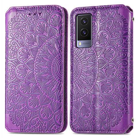 Funda de Cuero Cartera con Soporte Patron de Moda Carcasa S01D para Vivo V21e 5G Morado