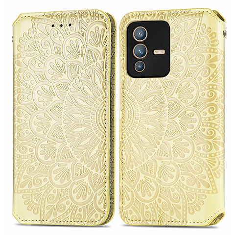 Funda de Cuero Cartera con Soporte Patron de Moda Carcasa S01D para Vivo V23 Pro 5G Oro