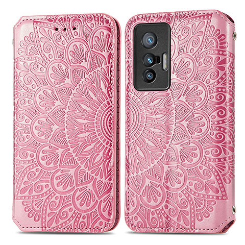 Funda de Cuero Cartera con Soporte Patron de Moda Carcasa S01D para Vivo X70 5G Oro Rosa