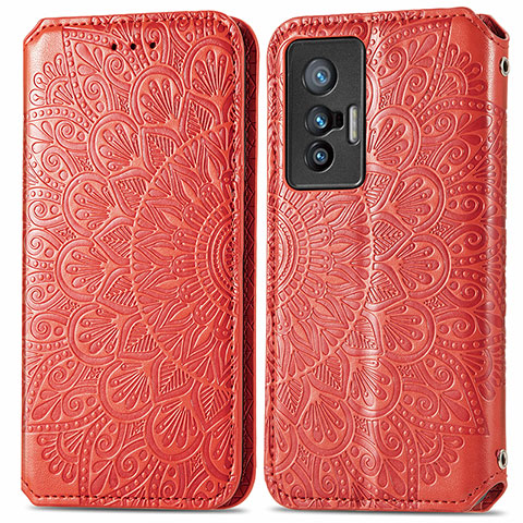 Funda de Cuero Cartera con Soporte Patron de Moda Carcasa S01D para Vivo X70 5G Rojo