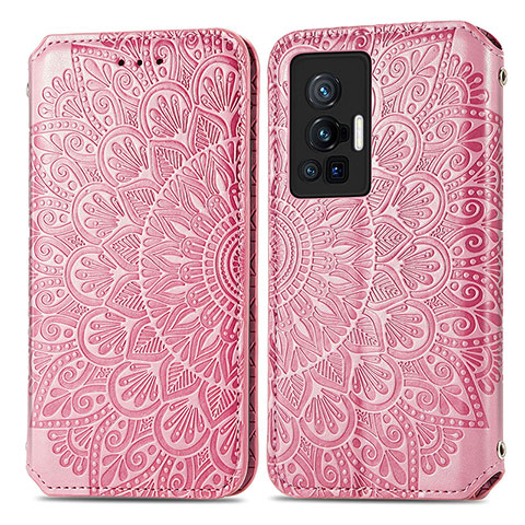 Funda de Cuero Cartera con Soporte Patron de Moda Carcasa S01D para Vivo X70 Pro 5G Oro Rosa