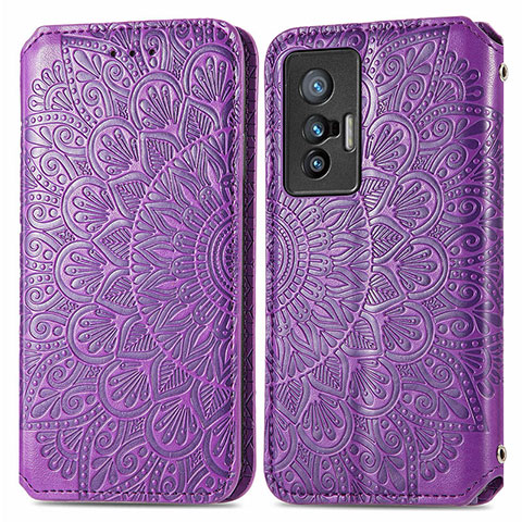 Funda de Cuero Cartera con Soporte Patron de Moda Carcasa S01D para Vivo X70t Morado