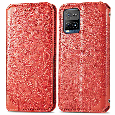 Funda de Cuero Cartera con Soporte Patron de Moda Carcasa S01D para Vivo Y21 Rojo