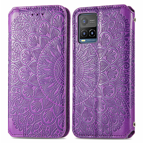 Funda de Cuero Cartera con Soporte Patron de Moda Carcasa S01D para Vivo Y21a Morado