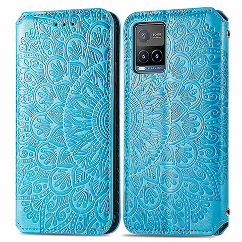 Funda de Cuero Cartera con Soporte Patron de Moda Carcasa S01D para Vivo Y21G Azul