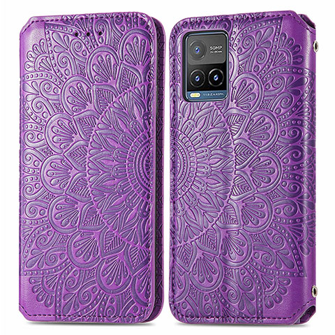 Funda de Cuero Cartera con Soporte Patron de Moda Carcasa S01D para Vivo Y21G Morado