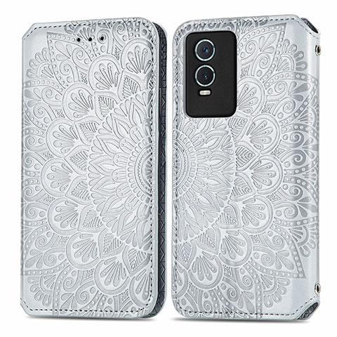 Funda de Cuero Cartera con Soporte Patron de Moda Carcasa S01D para Vivo Y76s 5G Plata