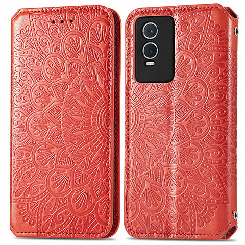 Funda de Cuero Cartera con Soporte Patron de Moda Carcasa S01D para Vivo Y76s 5G Rojo