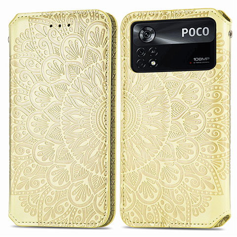 Funda de Cuero Cartera con Soporte Patron de Moda Carcasa S01D para Xiaomi Poco X4 Pro 5G Oro