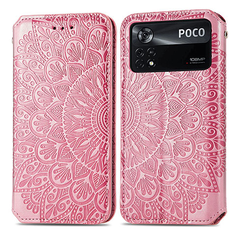 Funda de Cuero Cartera con Soporte Patron de Moda Carcasa S01D para Xiaomi Poco X4 Pro 5G Oro Rosa