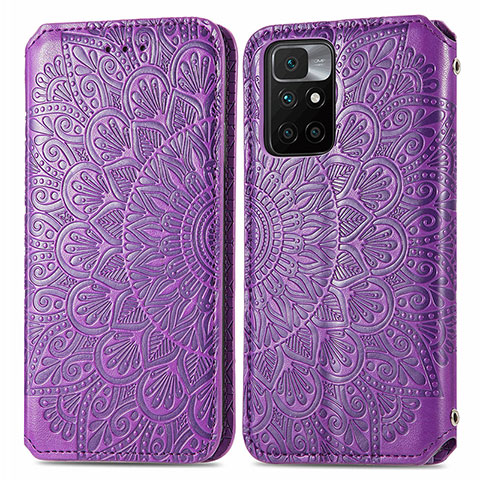 Funda de Cuero Cartera con Soporte Patron de Moda Carcasa S01D para Xiaomi Redmi 10 4G Morado